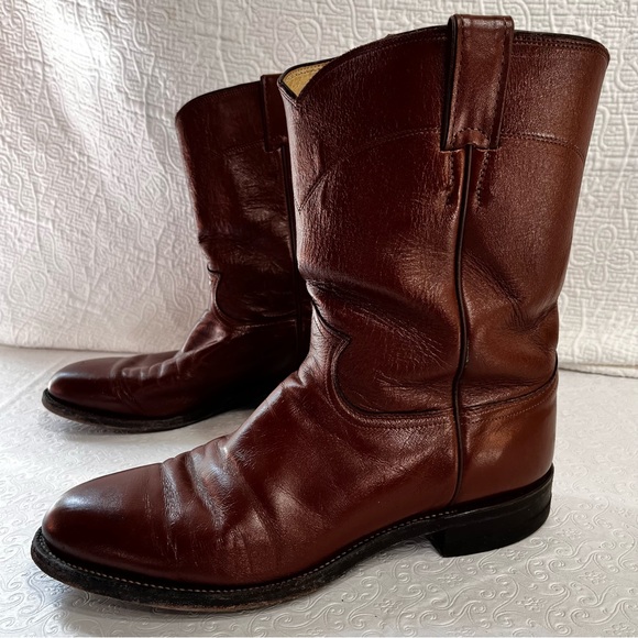 Vintage Justin Cowboy Boots Size 10D Classic Brown Roper Style